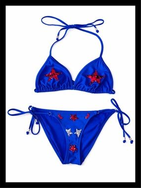 💕ⓅⒾⓃⓀ ⓋⓈ HTF/RARE 2 Piece Red/Silver Star Blue Bikini💕